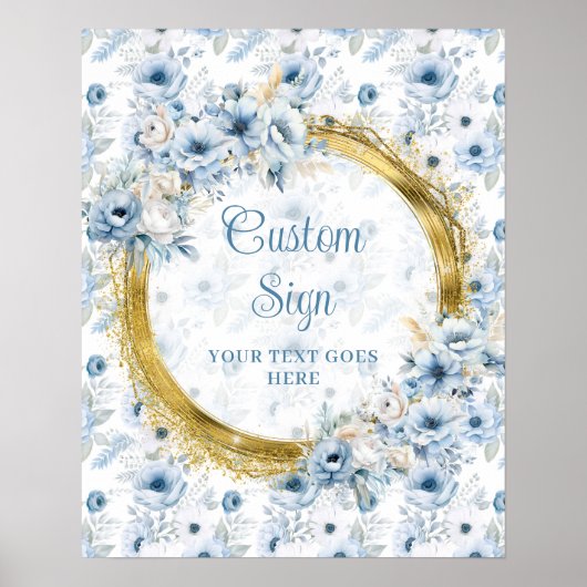 Moderne Boheemse Pastel Blauw Goud Trouwtafelblad Poster (Voorkant)