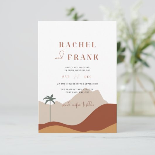 Moderne Boheemse Terracotta Woestijn Bruiloft uitn Kaart (Staand voorkant)