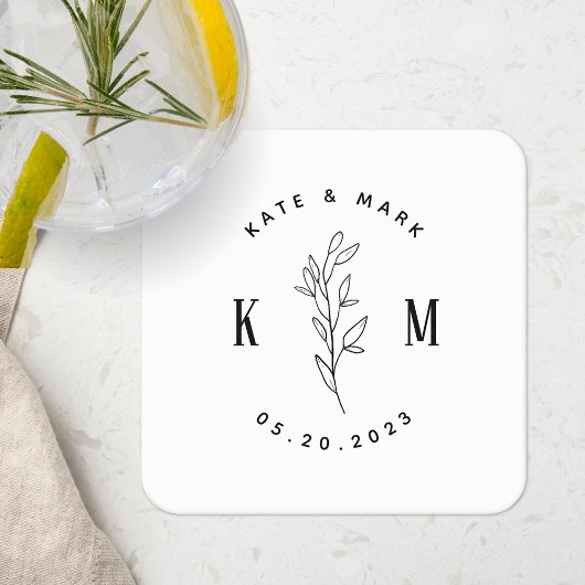 Moderne Boheemse Trouw Monogram Kartonnen Onderzetters