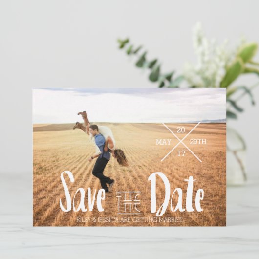 Moderne Boheemse typografie | Foto De datum opslaa Save The Date (Staand voorkant)