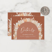 moderne bohemaanse terracotta trouwgegevens notitiekaartje (Voorkant / Achterkant in situ)