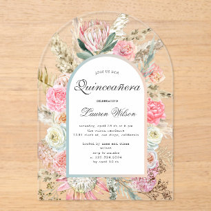 moderne bohemen floral quinceanera-fotokaart acryl uitnodigingen