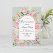 moderne bohemen floral quinceanera-fotokaart save the date (Staand voorkant)