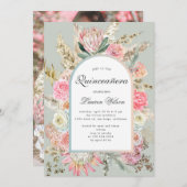 moderne bohemen floral quinceanera-fotokaart save the date (Voorkant / Achterkant)