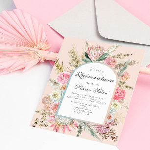 moderne bohemen floral quinceanera-fotokaart save the date