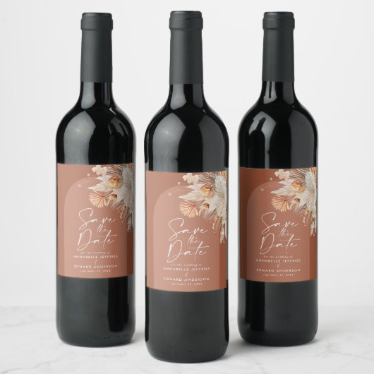 Moderne bohemen terracotta pampas behalve de datum wijn etiket (Flessen)