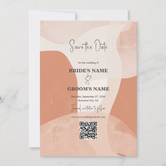 Moderne Bohemen Terracotta Wedding QR Code Save The Date (Voorkant)