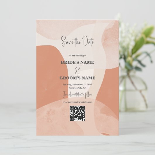 Moderne Bohemen Terracotta Wedding QR Code Save The Date (Staand voorkant)