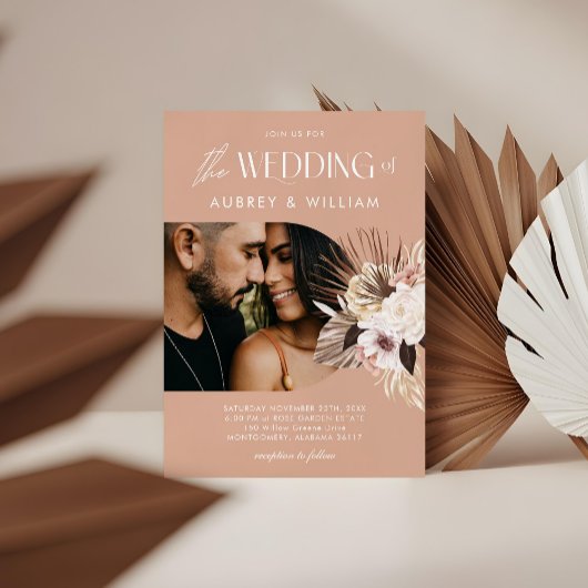 Moderne Bohemen Waterverf Floral Foto bruiloft Kaart