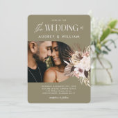 Moderne Bohemen Waterverf Floral Foto bruiloft Kaart (Staand voorkant)