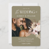 Moderne Bohemen Waterverf Floral Foto bruiloft Kaart (Voorkant)