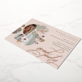 Moderne Bohemen Waterverf Florals Afstuderen Foto Folie Uitnodiging (Gedraaid)