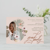 Moderne Bohemen Waterverf Florals Afstuderen Foto Folie Uitnodiging (Staand Voorkant)