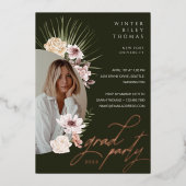 Moderne Bohemen Waterverf Florals Afstuderen Foto Folie Uitnodiging (Voorkant)