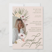 Moderne Bohemen Waterverf Florals Afstuderen Foto Kaart (Voorkant)