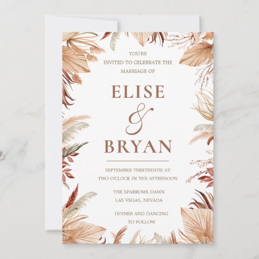 Moderne bohemiaanse gedroogde bladeren en bloement kaart (Voorkant)