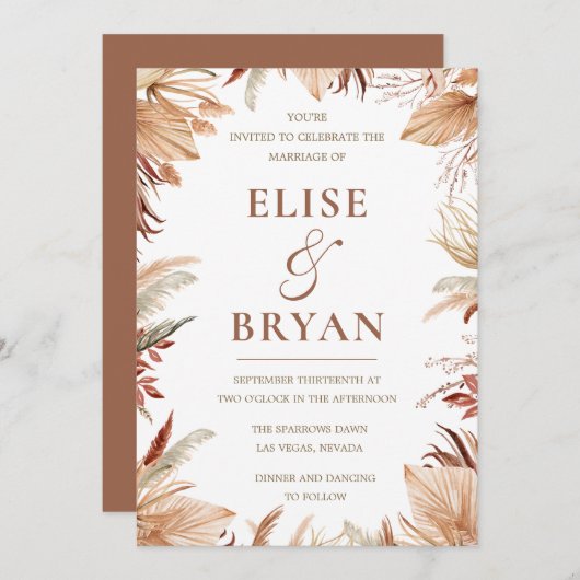 Moderne bohemiaanse gedroogde bladeren en bloement kaart (Voorkant / Achterkant)