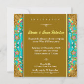 Moderne Bohemian Aqua Gold Dinner Party Kaart (Achterkant)