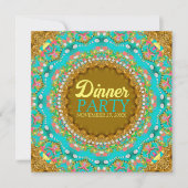 Moderne Bohemian Aqua Gold Dinner Party Kaart (Voorkant)