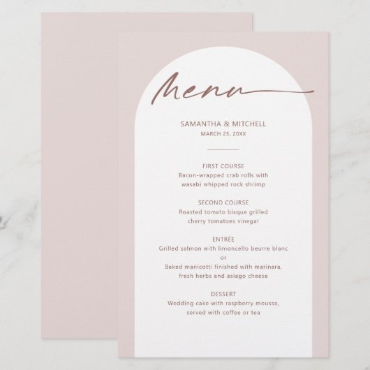 Moderne Bohemian Arch Wedding-menukaart (Voorkant / Achterkant)