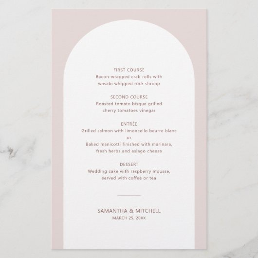 Moderne Bohemian Arch Wedding-menukaart met naam (Voorkant)