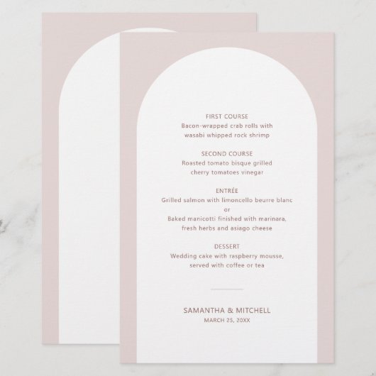 Moderne Bohemian Arch Wedding-menukaart met naam (Voorkant / Achterkant)