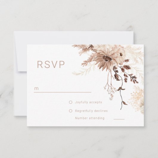 Moderne Bohemian Beige Bloemenbruiloft RSVP Kaartje (Voorkant)