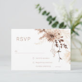 Moderne Bohemian Beige Bloemenbruiloft RSVP Kaartje (Staand voorkant)