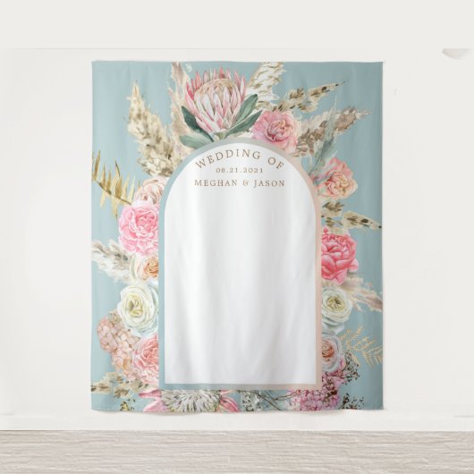 Moderne Bohemian Blush Bloemen Bruiloft Wandtapijt Wandkleed (Voorkant)