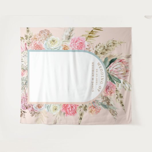 Moderne Bohemian Blush Bloemen Bruiloft Wandtapijt Wandkleed (Voorkant (horizontaal))