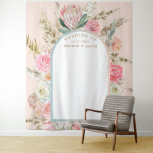 Moderne Bohemian Blush Bloemen Bruiloft Wandtapijt Wandkleed