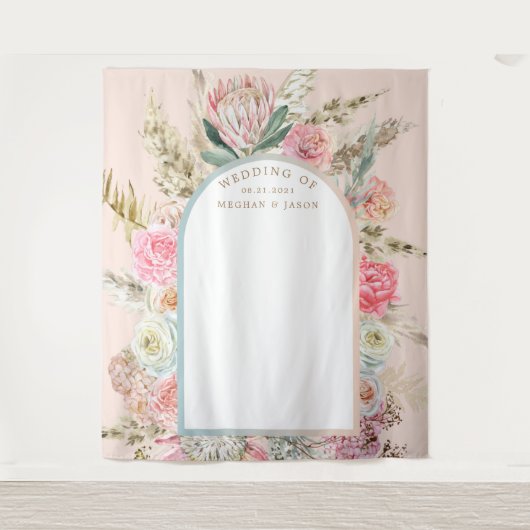 Moderne Bohemian Blush Bloemen Bruiloft Wandtapijt Wandkleed (Voorkant)