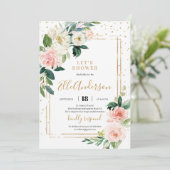 Moderne bohemian boho blush roze bloemengoud uitno kaart (Staand voorkant)