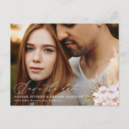 Moderne bohemian pampas gras orchidee bruiloft fot aankondigingskaart