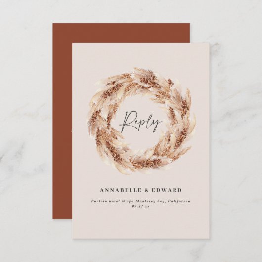 Moderne bohemian rustieke pampas gras bruiloft RSV RSVP Kaartje (Voorkant / Achterkant)