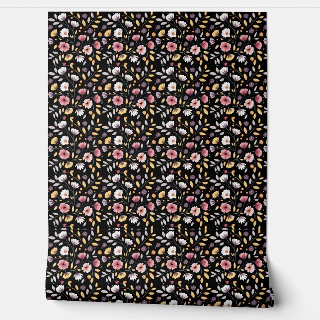 Moderne bohemian waterverf wilde bloemen behang (Afrollen)