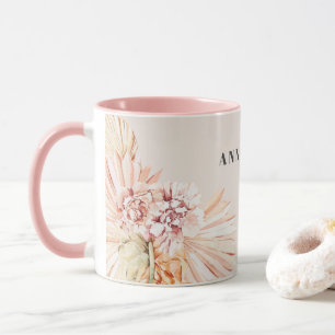 Moderne bohemien waterverf bloemenpastel roze cade mok