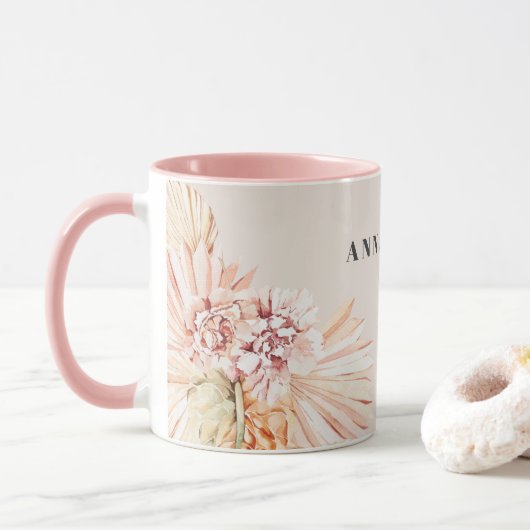 Moderne bohemien waterverf bloemenpastel roze cade mok (Met donut)