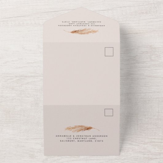 Moderne bohemische bruiloft met natuurlijke pampas all in one uitnodiging (Buitenkant)