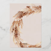 Moderne bohemische bruiloft met natuurlijke pampas folie uitnodiging (Achterkant)