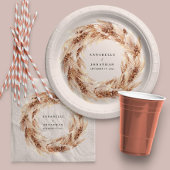 Moderne bohemische bruiloft met natuurlijke pampas papieren bordje