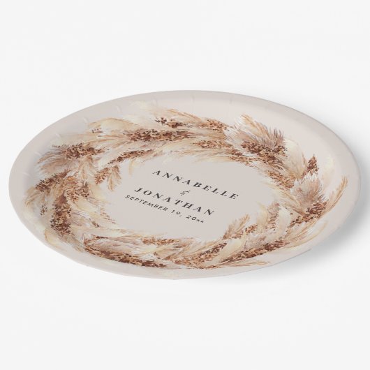 Moderne bohemische bruiloft met natuurlijke pampas papieren bordje (Gekanteld)