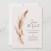 Moderne bohemische bruiloft met natuurlijke pampas save the date (Voorkant)