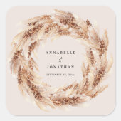 Moderne bohemische bruiloft met natuurlijke pampas vierkante sticker (Voorkant)