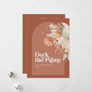 Moderne, bohemische, gedroogde botanische palm Ker Feestdagenkaart