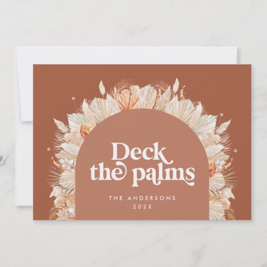 Moderne, bohemische, gedroogde botanische palm Ker Feestdagenkaart (Voorkant)