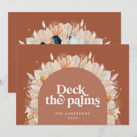 Moderne, bohemische, gedroogde botanische palm Ker Feestdagenkaart (Voorkant / Achterkant)