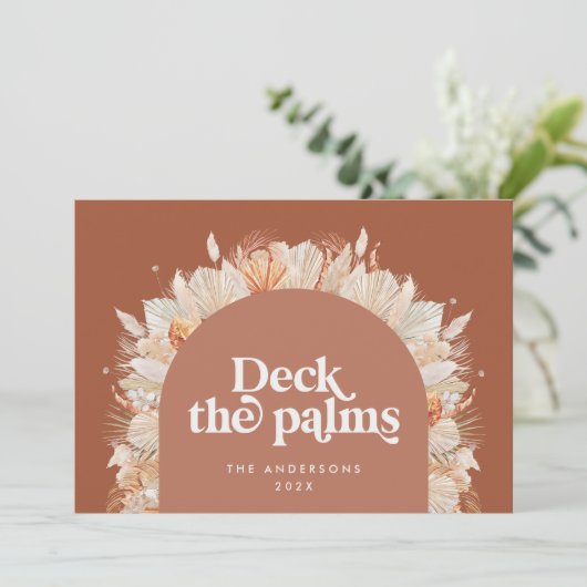 Moderne, bohemische, gedroogde botanische palm Ker Feestdagenkaart (Staand voorkant)