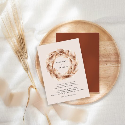 Moderne bohemische natuurlijke pampasgras bruiloft kaart