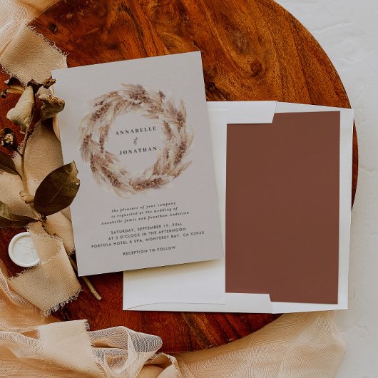 Moderne bohemische natuurlijke pampasgras bruiloft kaart